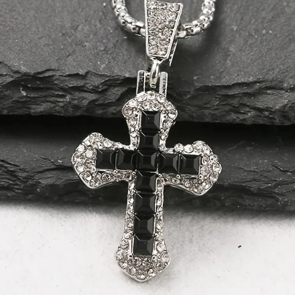 Elegant Black and Silver Cross Pendant Necklace